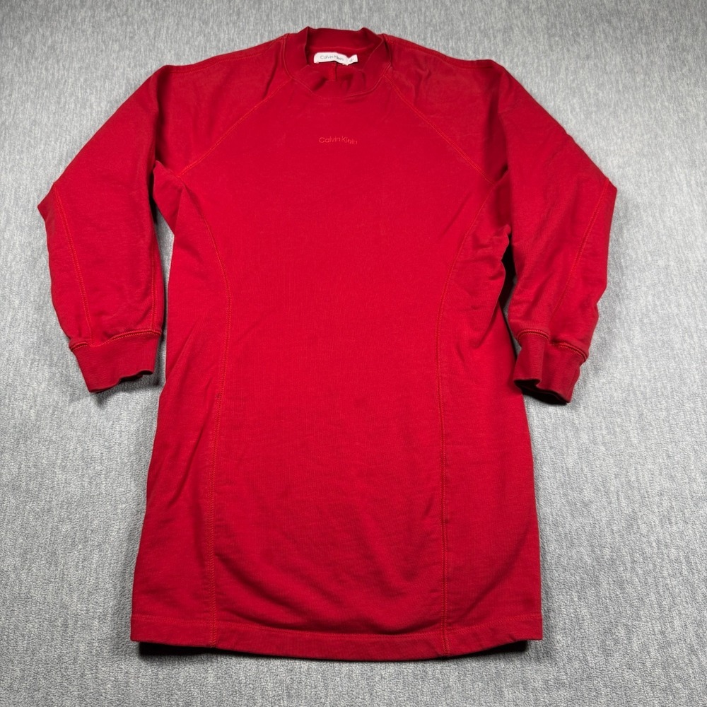 Calvin Klein Long Sweatshirt‎ Womens Medium Red Mock Neck Long Sleeve Fleece